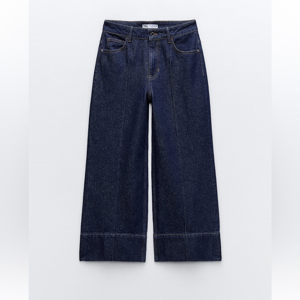 Zara Crop Wide Leg Dark Wash Jeans Size 4